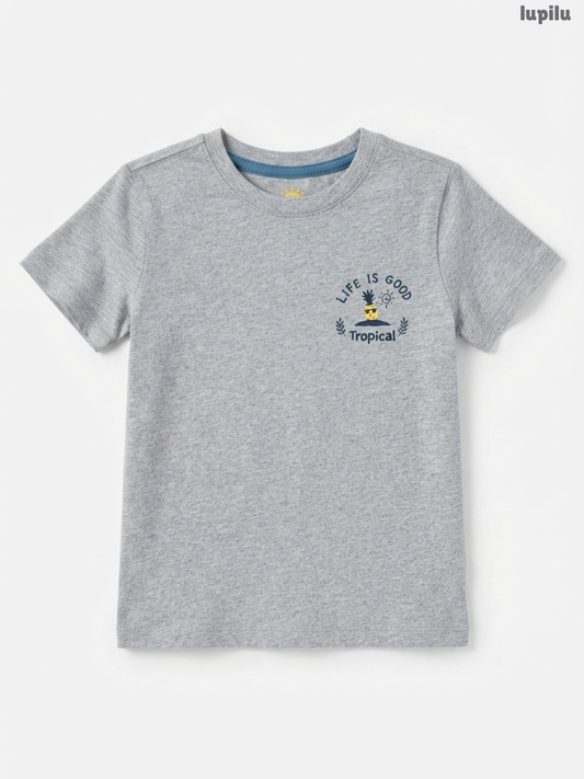 Lupilu Kids Grey T-Shirt | "Life is Good Tropical" Pineapple Tee
