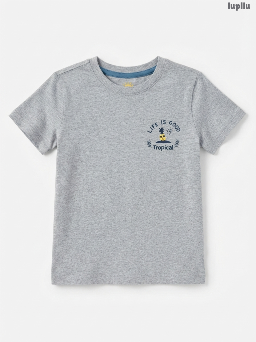 Lupilu Kids Grey T-Shirt | "Life is Good Tropical" Pineapple Tee
