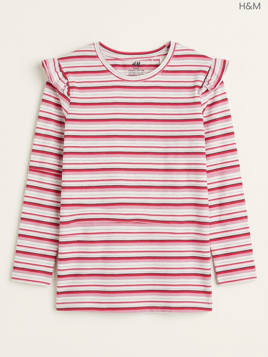 H&M Kids' Pink Striped Ruffle-Sleeve Top