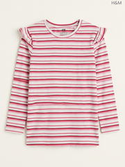 H&M Kids' Pink Striped Ruffle-Sleeve Top