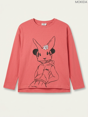 Mokida Kids' Coral Pink Bunny Character Long-Sleeve Top