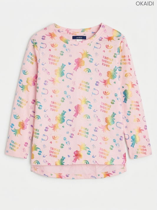 Okaïdi Kids' Pink "Trolls World Tour" Foil Print Long-Sleeve Top