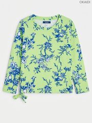 Okaïdi Kids' Lime Green & Blue Floral Print Long-Sleeve Top