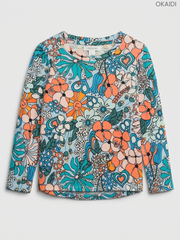 OKIDOKI Kids' Blue Retro Floral & Heart Print Long-Sleeve Top