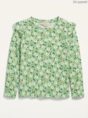 DU Pareil Kids' Mint Green Daisy Floral Ruffle-Sleeve Top