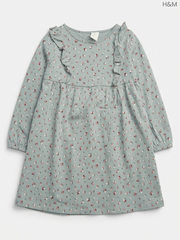 H&M Girls' Sage Green Ditsy Floral Ruffle-Trimmed Dress