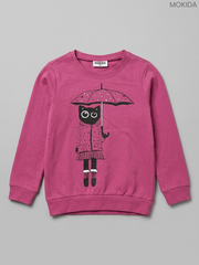 Mokida Kids' Magenta Pink Cat with Umbrella Sweatshirt