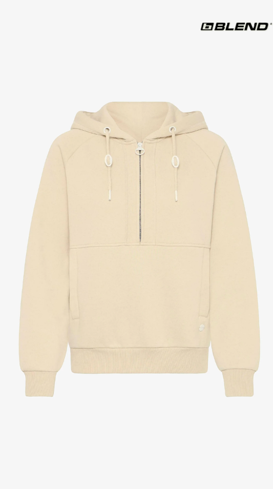 OXMO OXANDREA Womens Total Eclipse Half Zipped Oyster Hoodie