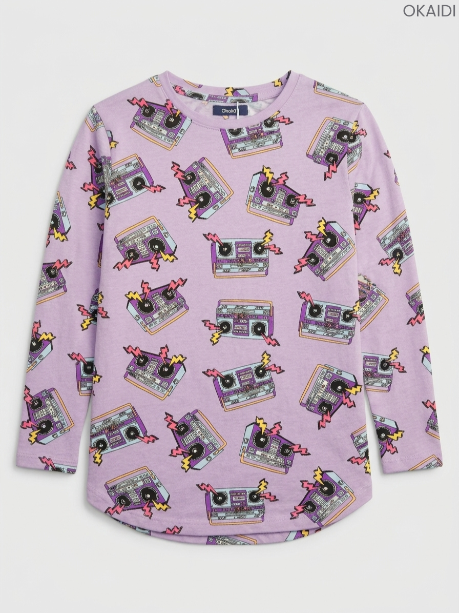 Okaïdi Kids' Purple Retro Boombox Print Long-Sleeve Top