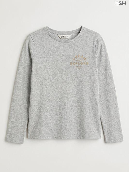 H&M Kids' Grey Melange "Dream Believe Explore" Graphic Top