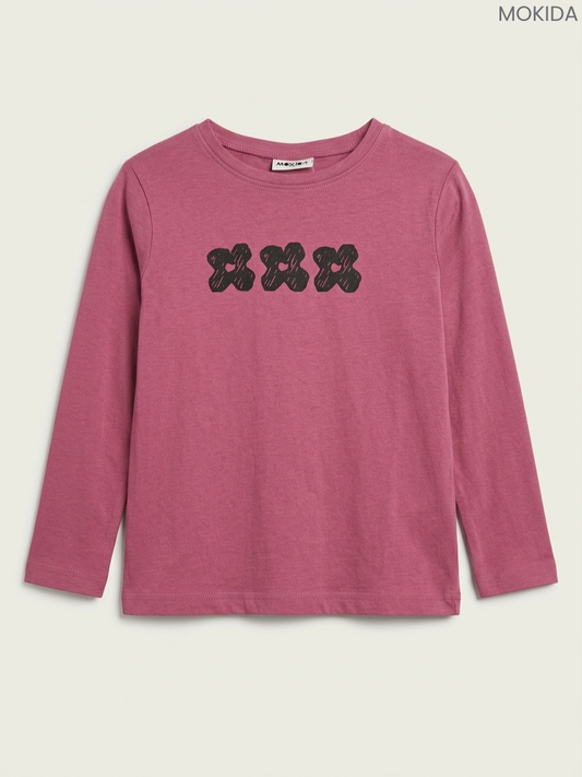 Mokida Kids' Dusty Mauve Triple Flower Graphic Long-Sleeve Top
