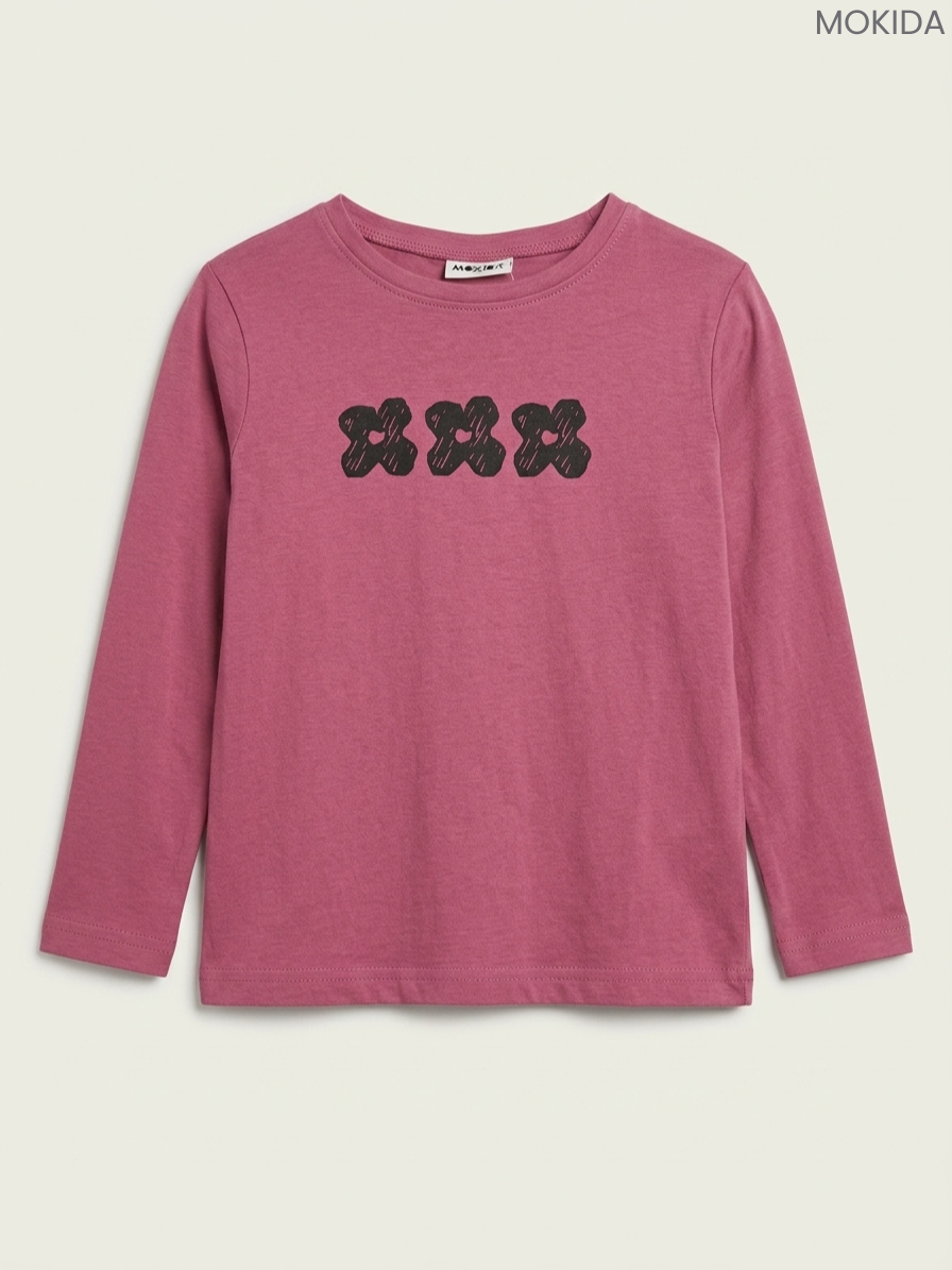 Mokida Kids' Dusty Mauve Triple Flower Graphic Long-Sleeve Top