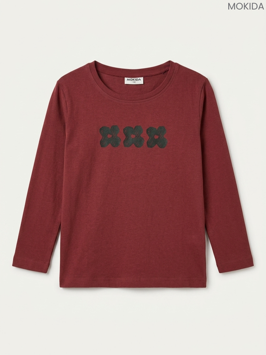 Mokida Kids' Burgundy Triple Flower Graphic Long-Sleeve Top