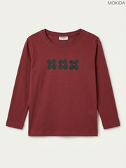 Mokida Kids' Burgundy Triple Flower Graphic Long-Sleeve Top