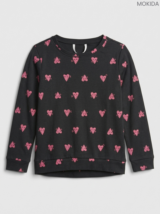 Mokida Kids' Black Pink Heart Print Long-Sleeve