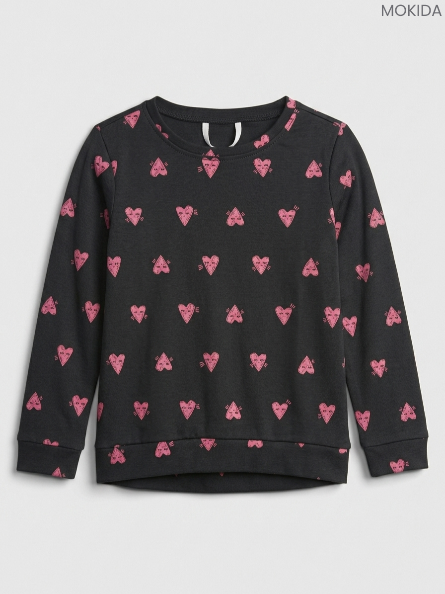 Mokida Kids' Black Pink Heart Print Long-Sleeve