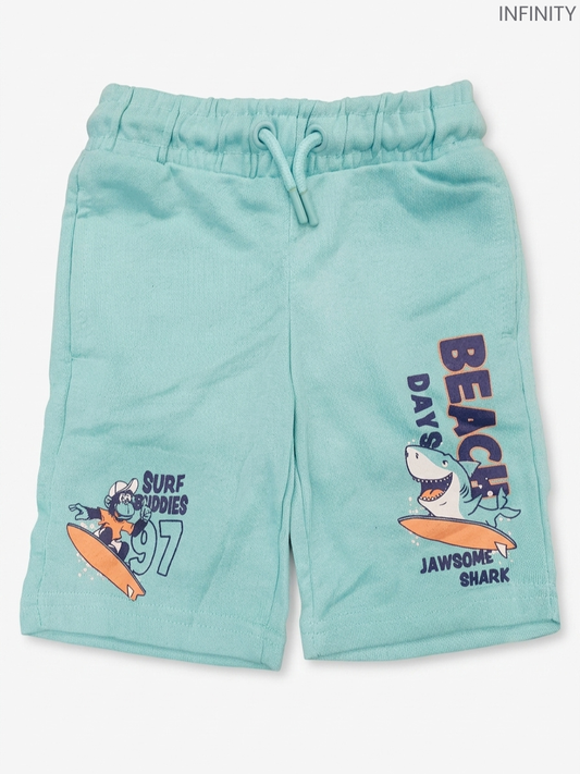 Kids' Aqua Graphic Surf Shorts | Shark & Monkey Printed Sweat Shorts