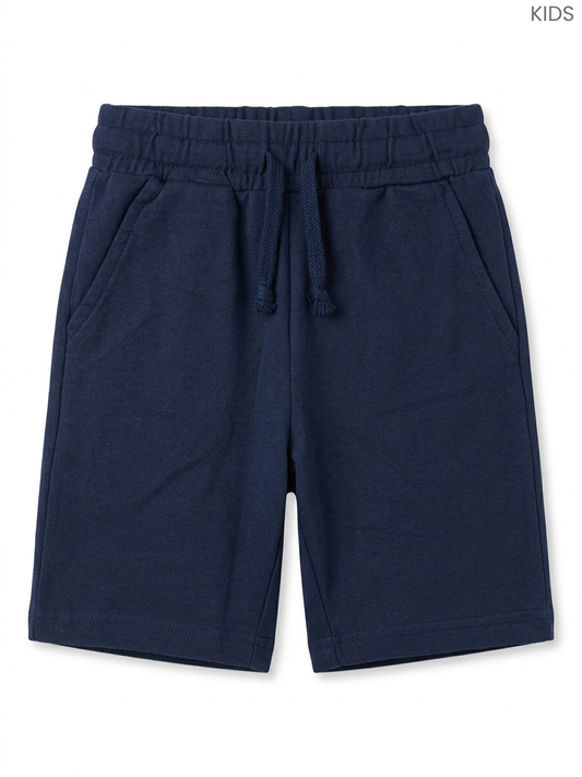 Kids' Dark Navy Blue Sweat Shorts | Elastic Drawstring Cotton Shorts
