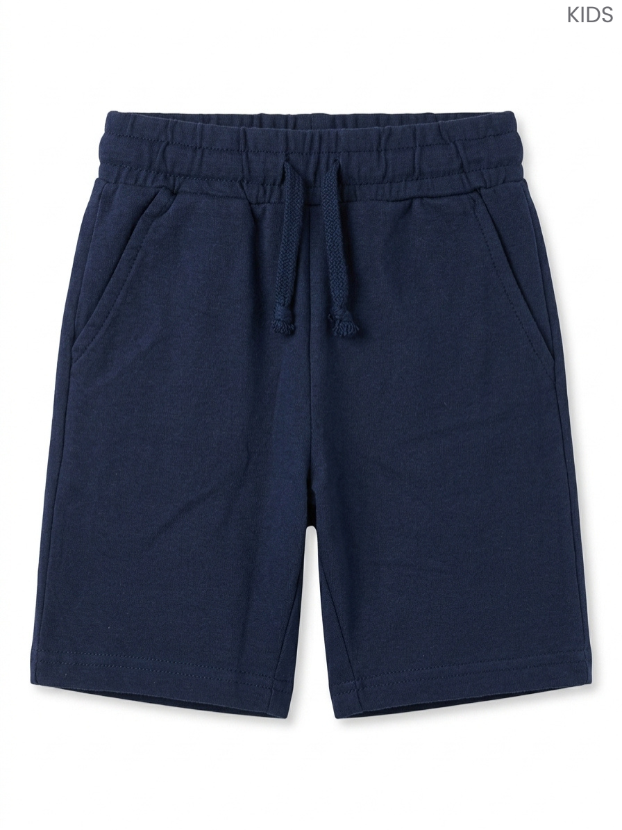 Kids' Dark Navy Blue Sweat Shorts | Elastic Drawstring Cotton Shorts