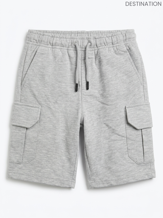 Kids' Grey Fleece Cargo Shorts | Drawstring Sweat Shorts with Pockets