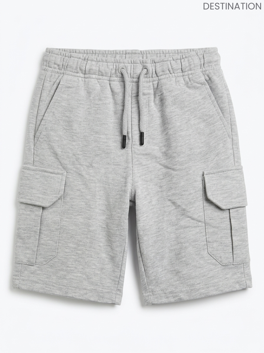 Kids' Grey Fleece Cargo Shorts | Drawstring Sweat Shorts with Pockets