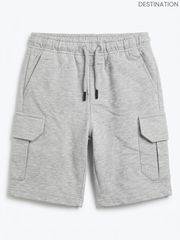 Kids' Grey Fleece Cargo Shorts | Drawstring Sweat Shorts with Pockets