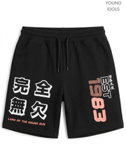 YOUNG IDOLS Kids' Black Graphic Shorts | Japanese Printed Sweat Shorts