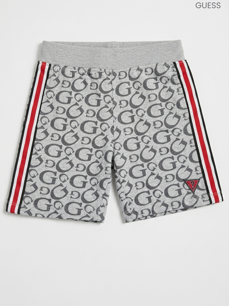 Kids' Grey Monogram Shorts | All-Over Logo Side-Striped Shorts