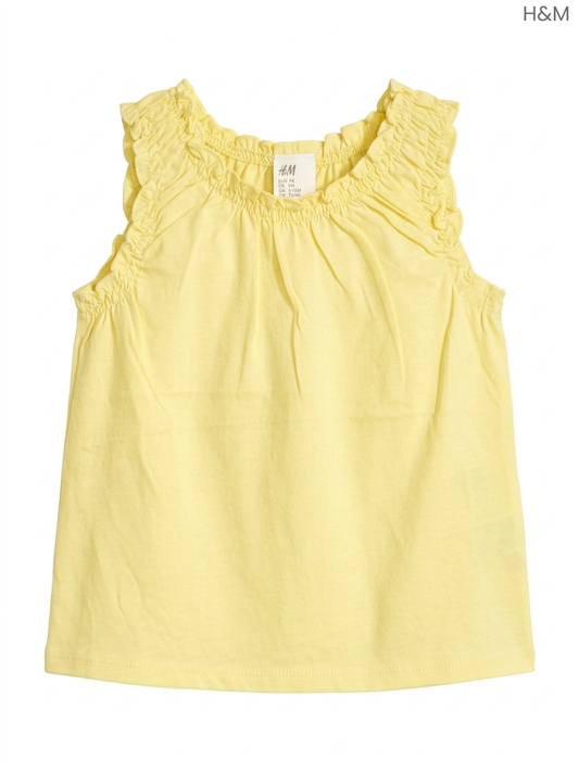 H&M Girls' Light Yellow Sleeveless Top | Ruffled Cotton Tank Top