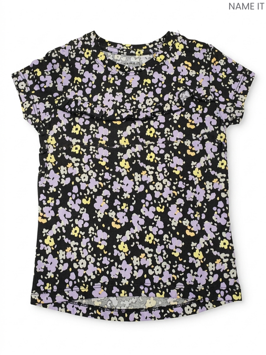NAME IT Girls' Black Floral Top | Purple & Yellow Ditsy Floral Tee