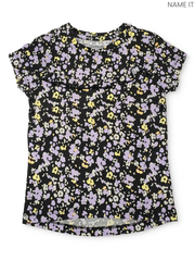NAME IT Girls' Black Floral Top | Purple & Yellow Ditsy Floral Tee