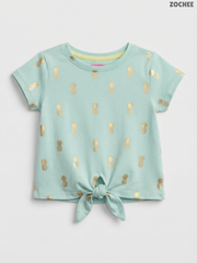 Zochee Kids Short-Sleeve Pineapple-Print Tie-Front Top – Mint Green