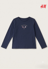 H&M Girls Navy Blue Printed Long Sleeve Tee