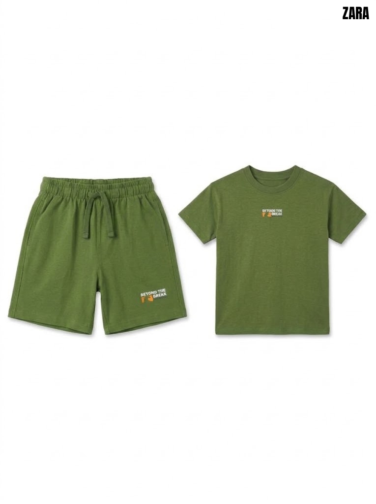 Boys Branded Olive Green Beyond the Break Short-Sleeve Top and Shorts Set| SM GARMENTS