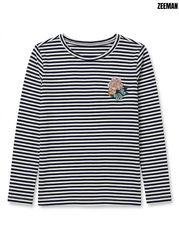 ZEEMAN Girls' Black & White Striped Long-Sleeve Cotton Jersey T-ShirT| SM GARMENTS