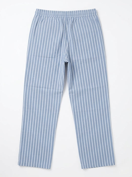 UNIT Men's Blue Striped Casual Trousers with Contrast Drawstring Waist