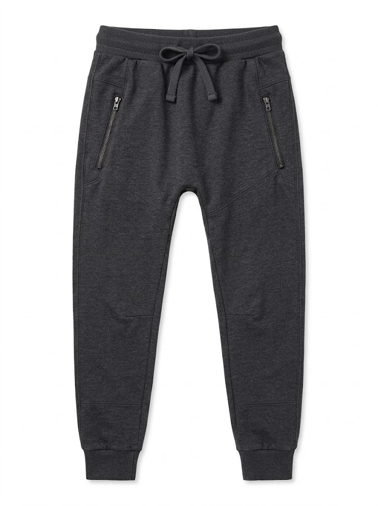 Boys Branded Dark Charcoal Heather Fleece Joggers with Zipper Pockets| SM GARMENTS