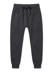 Boys Branded Dark Charcoal Heather Fleece Joggers with Zipper Pockets| SM GARMENTS