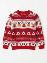 Premium Kids Red Fair Isle Holiday Reindeer & Gift Knit Sweater| SM GARMENTS