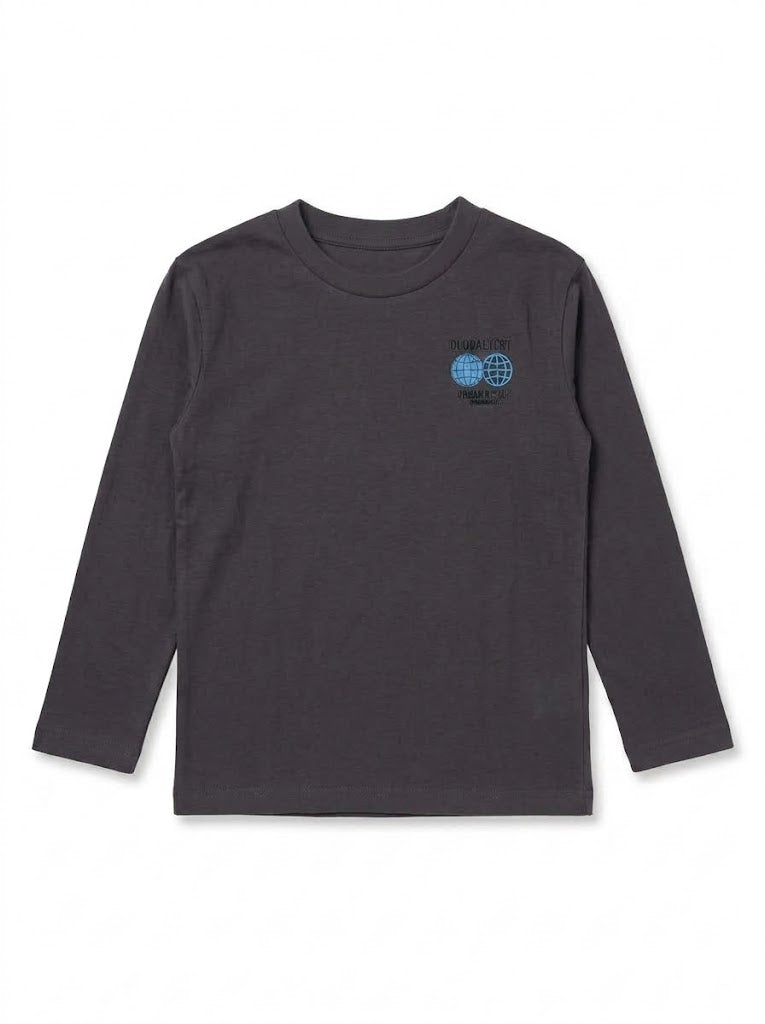 Boys' Long-Sleeve Casual Cotton Graphic T-Shirt – Dark Grey