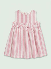 BRANDED Girls Pink and White Striped Casual Dress with Ruffle Trim
