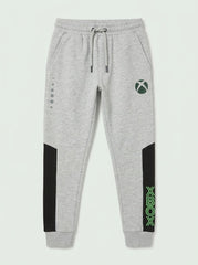 Boys Grey Gaming Jogger Pants with Contrast Side Panels and Drawstring Waist