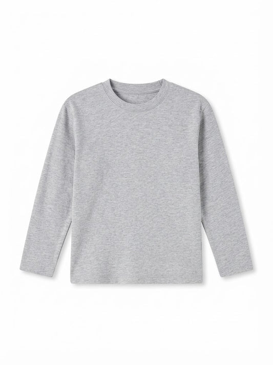 IMPORTED Boys' Long-Sleeve Plain Crewneck T-Shirt – Light Heather Gray Basic Top