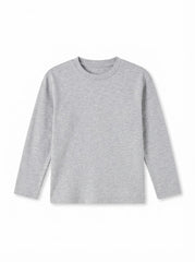 IMPORTED Boys' Long-Sleeve Plain Crewneck T-Shirt – Light Heather Gray Basic Top