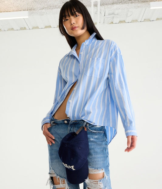 AEROPOSTALE Oversized Vertical Stripe Shirt - Smgarment's