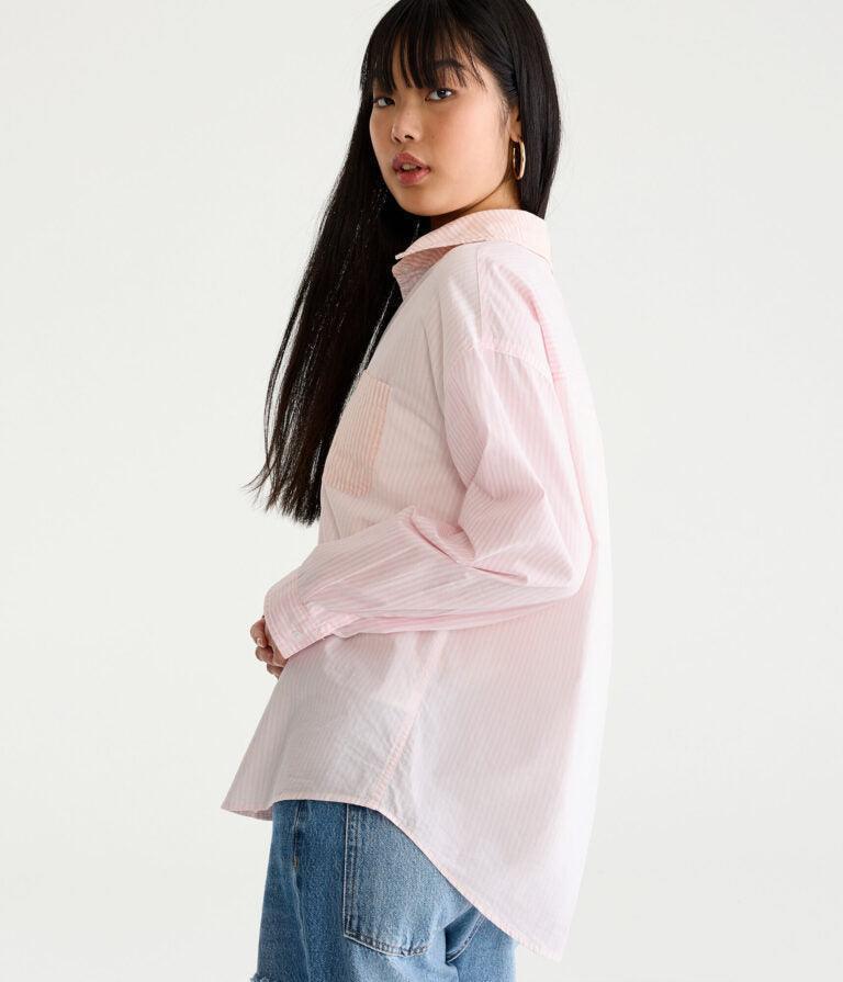 Long Sleeve Thin Stripe Oversized Button-Down Shirt