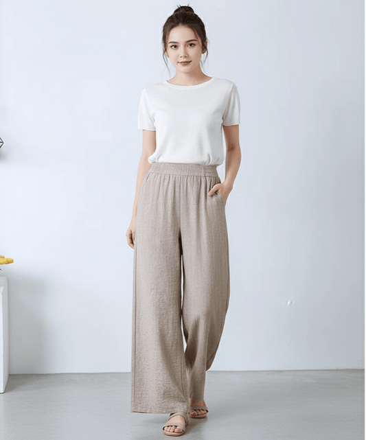 Airy Linen Blend Wide - Leg Women Trouser - Smgarment's