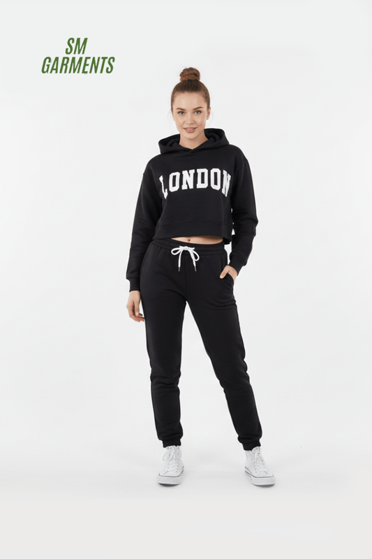 ALCOTT WOMENS BLACK CROPPED LONDON HOODIE - Smgarment's
