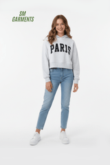 ALCOTT WOMENS LIGHT GREY CROPPED PARIS HOODIE - Smgarment's