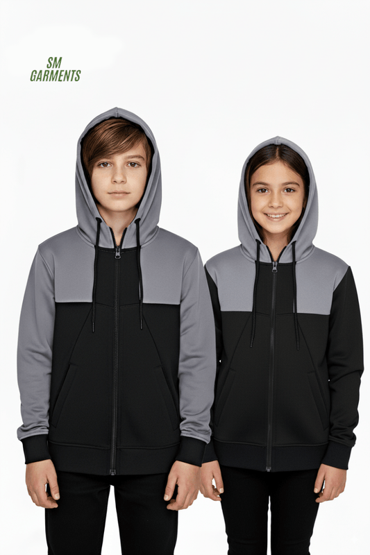 AVIATOR KIDS Color - Block Zip - Up Hoodie – Graphite & Charcoal - Smgarment's